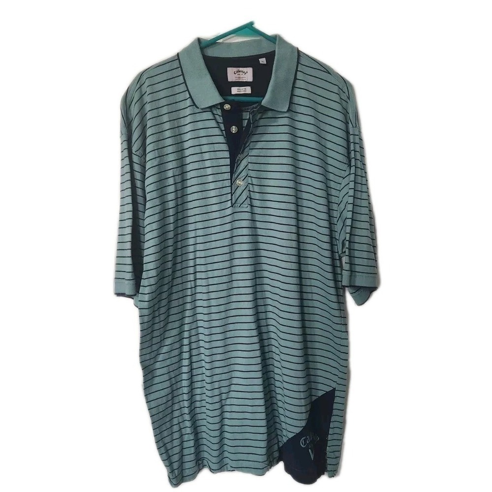 Callaway Sport Golf Turquoise Navy Striped Short Sleeve Polo, Men's XL